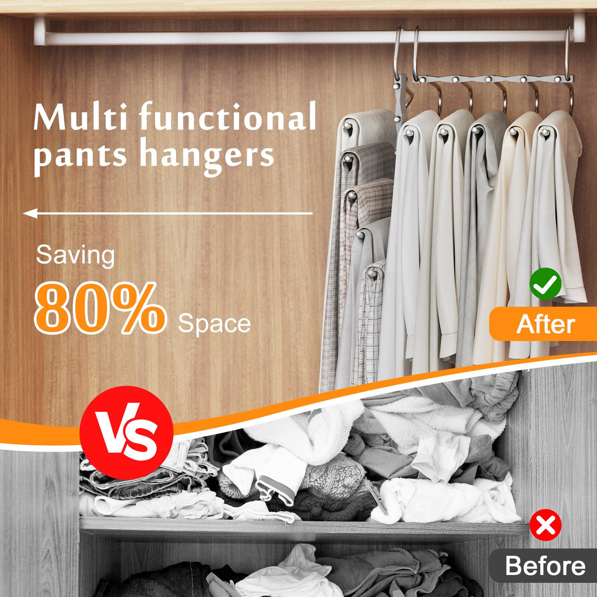 Loretoy 2 Pack Pants Hangers Space Saving, Anti-Slip Multi-Functional Pants Rack, Thickened Stainless Steel Tube, Two Hanging Mo