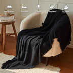Easeon Black Throw Blanket For Couch-Soft Fall Boho Bed Throw Blanket,Knitted Fluffy Throw Blanket,Cozy Fuzzy Couch Blanket,Blan
