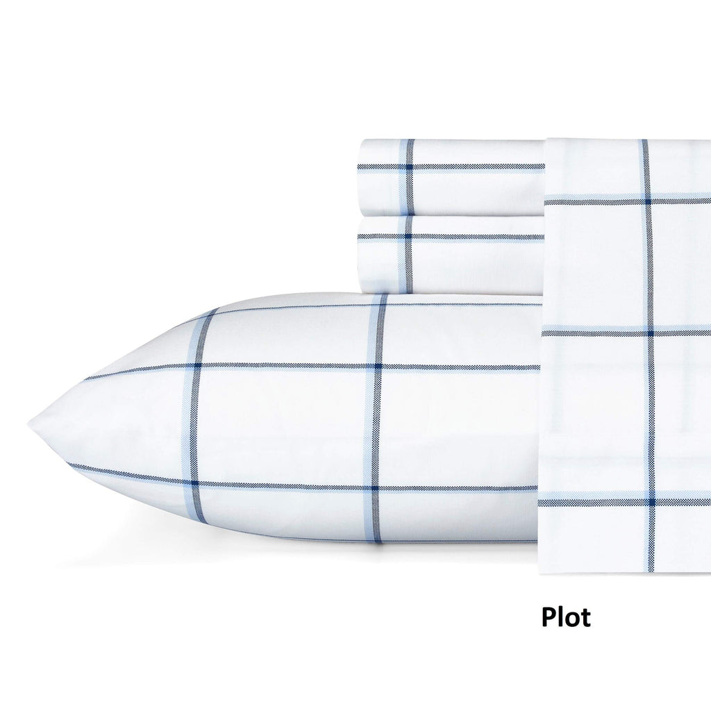 Nautica - Queen Sheet Set, Cotton Percale Bedding Set, Crisp & Cool, Lightweight & Breathable (Plot Blue, Queen)