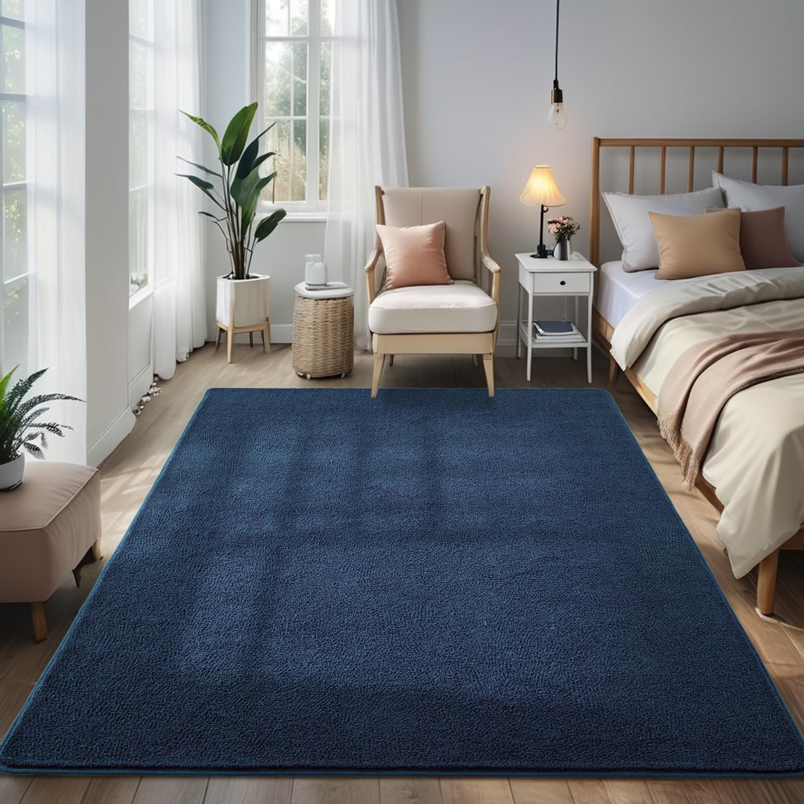 Larhom Comfy Living Room Area Rug, 6X9 Feet Navy Blue Rugs For Bedroom Nursery, Memory-Foam Rug Carpet For Kids Boys Girls Room