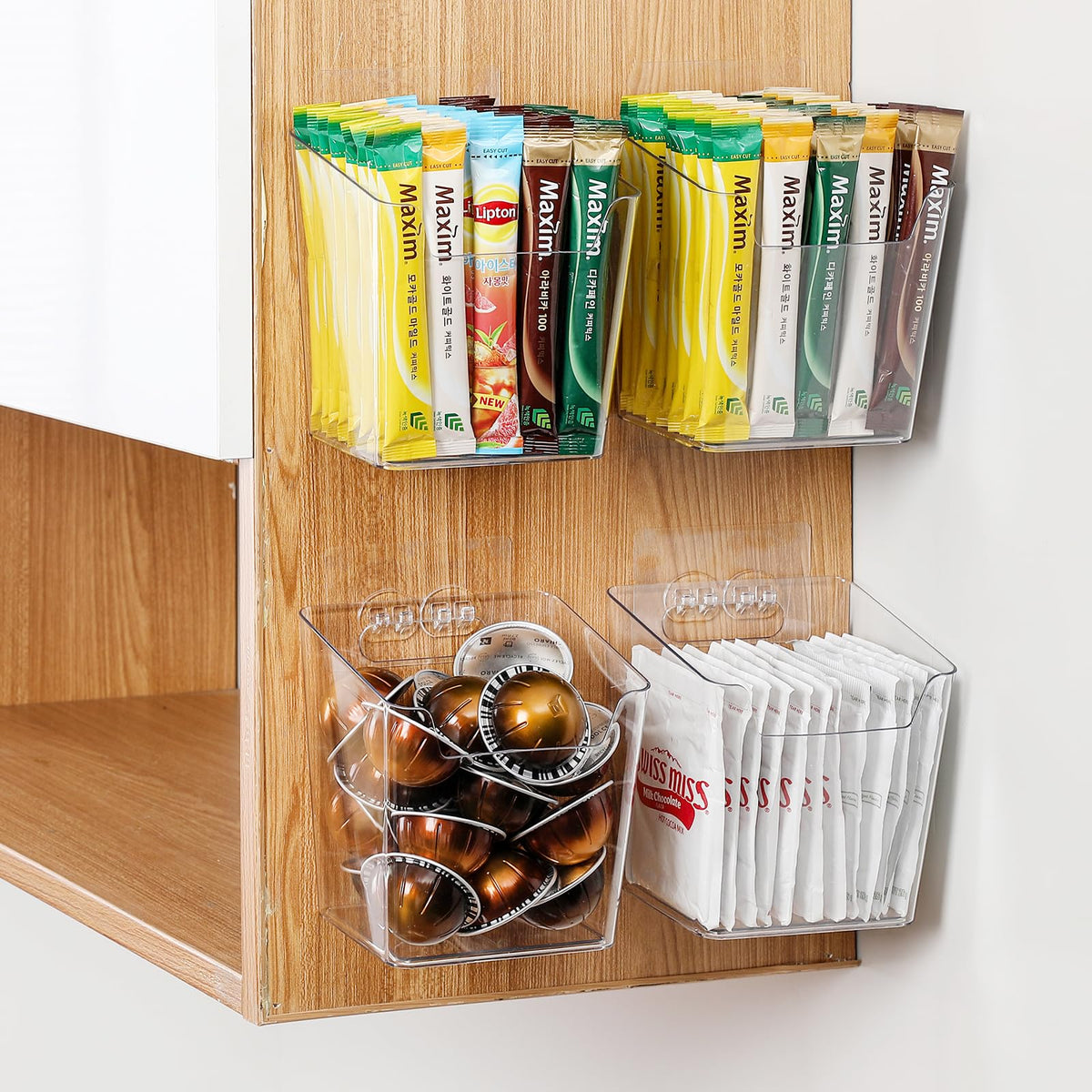 4Pack Drink Packet Organizer, Kitchen Cabinet Door Organizer Adhesive