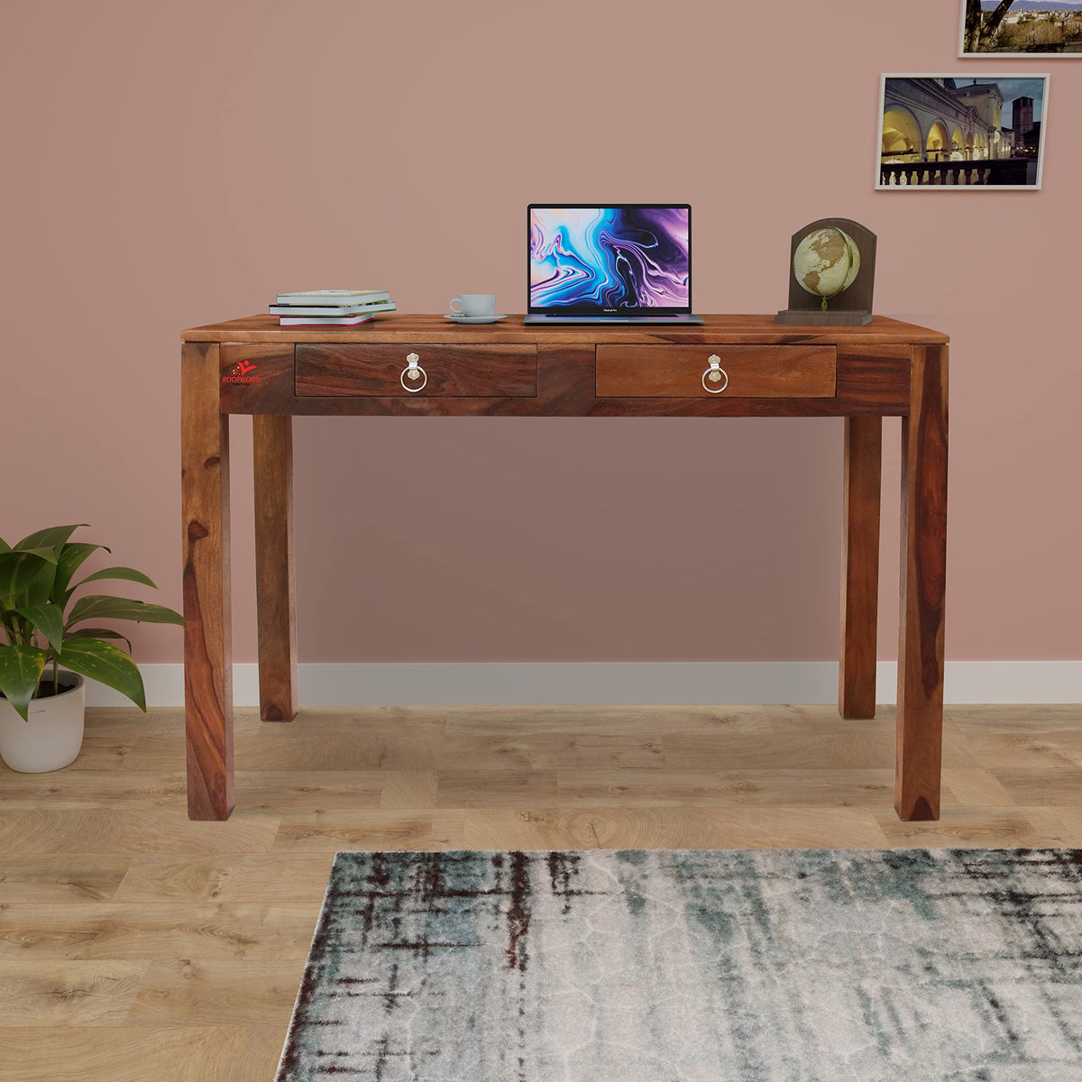 Roofwood Solid Sheesham Wood Writing Study Table Computer Work Station Desk With 2 Drawers Storage For Students Home Office Furn