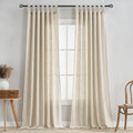 Voilybird Linen Semi Sheer Curtains Tab Top Light Filtering Elegant Curtains & Drapes For Living Room 52 X 84 Inch Length, Set O