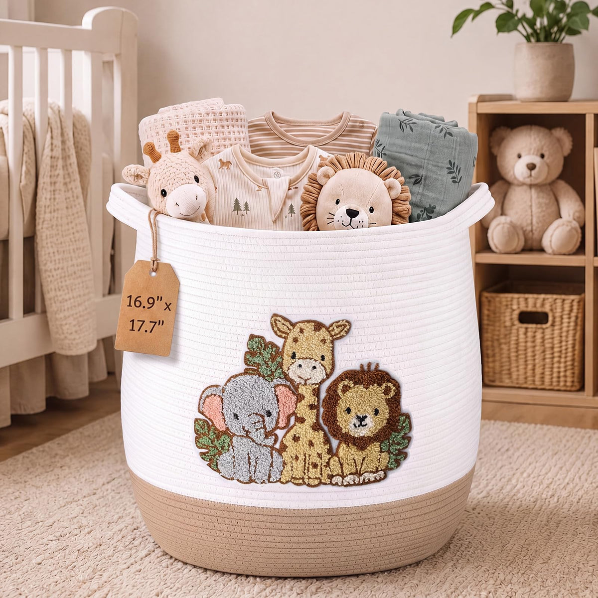 Marsui Large Woven Nursery Animal Hamper 16.9 x 17.7 Inch for Kids