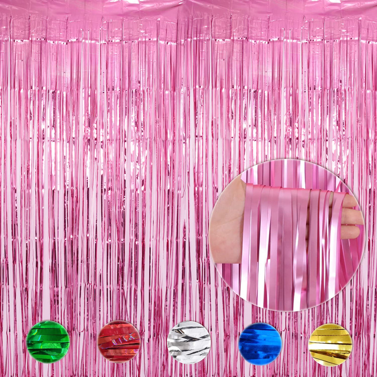 WOBBOX Big 3ft x 6ft Tinsel Metallic Foil Fringe Curtains Backdrop Door Window Curtain Party Decoration (One Pack) (Pink)