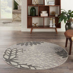 Nourison Aloha Indoor/Outdoor Floral Silver Grey 4' X Round Area Rug, (4' Round)
