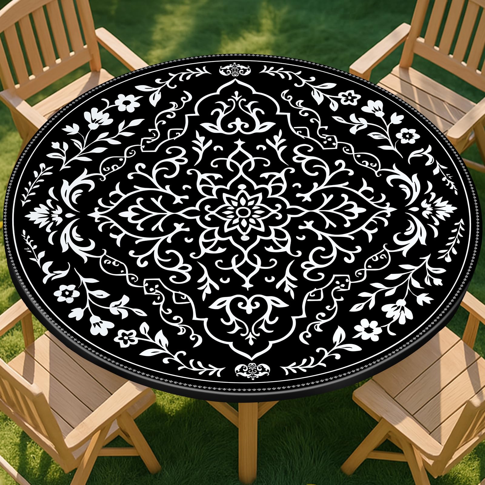 pickyNproud Round Tablecloth Waterproof round fitted tablecloth with elastic Fits 36-44 Round Tables for Dinner, Outdoor, Picnic