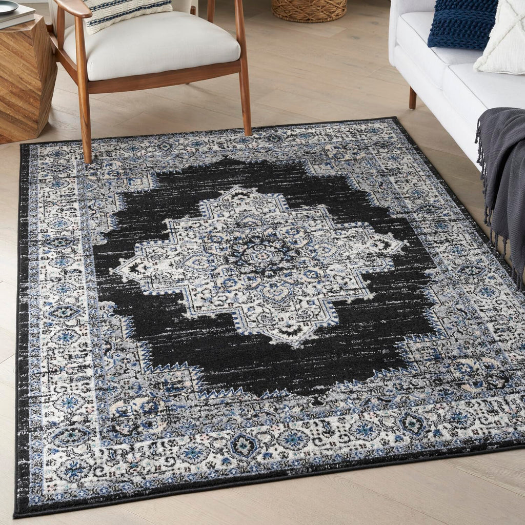Nourison Passion Black Ivory 5'3'' X 7'3'' Area Rug, Boho, Traditional, Easy-Cleaning, Non Shedding, Bed Room, Living Room, Hall