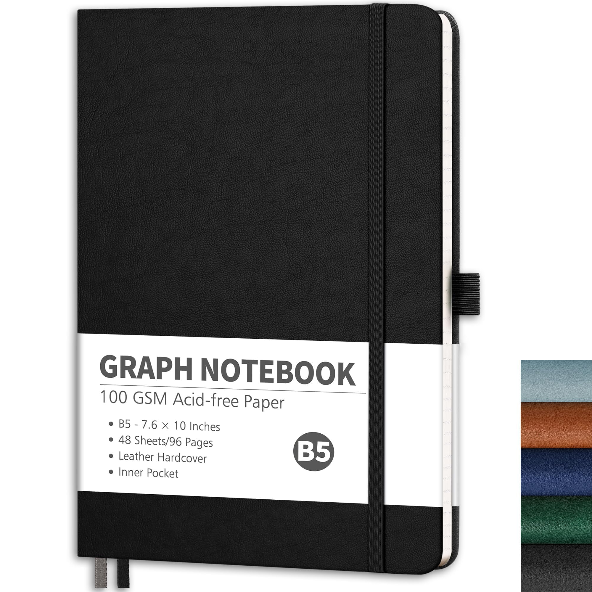 Rettacy Graph Paper Notebook, B5 Grid Notebook Journal With 96 Pages, 7.6'    10', Medium Size, Leather Hardcover, 100 Gsm Thi