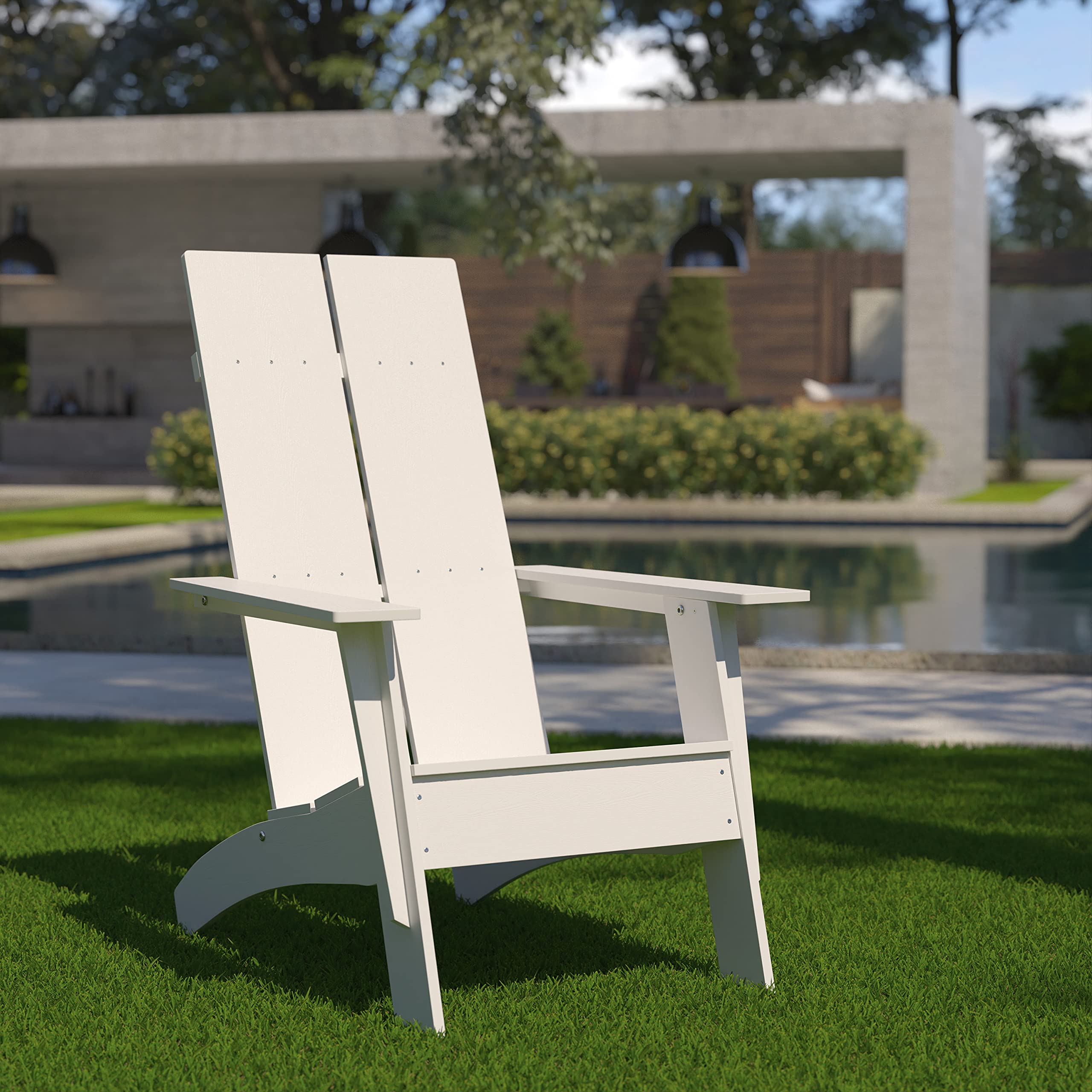 Flash Furniture Sawyer Modern Commercial 2-Slat Back Adirondack Chair - White Commercial All-Weather Poly Resin Lounge Chair