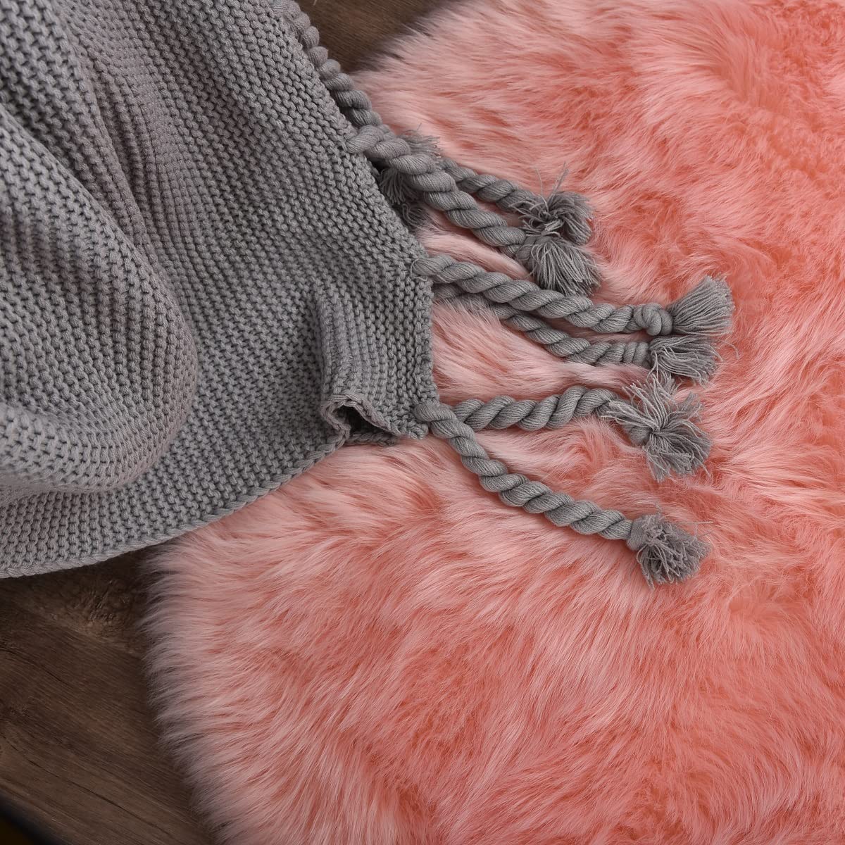 Orinova Pink Washable Fluffy Round Rugs For Bedroom Girls Shag Faux Sheepskin Fuzzy Fur Rugs For Living Room Circle Area Rug For