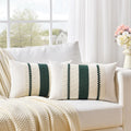 Fancy Homi Set Of 2 Dark Green Boho Lumbar Decorative Throw Pillow Covers 12X20 Inch For Couch Bed Sofa Bedroom, Modern Farmhous