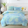 Winlife Shaggy Bedding Comforter Set Faux Fur Flannel Furry Comforter Microfiber Long Hair Fluffy Plush Comforter Sets Ombre Blu