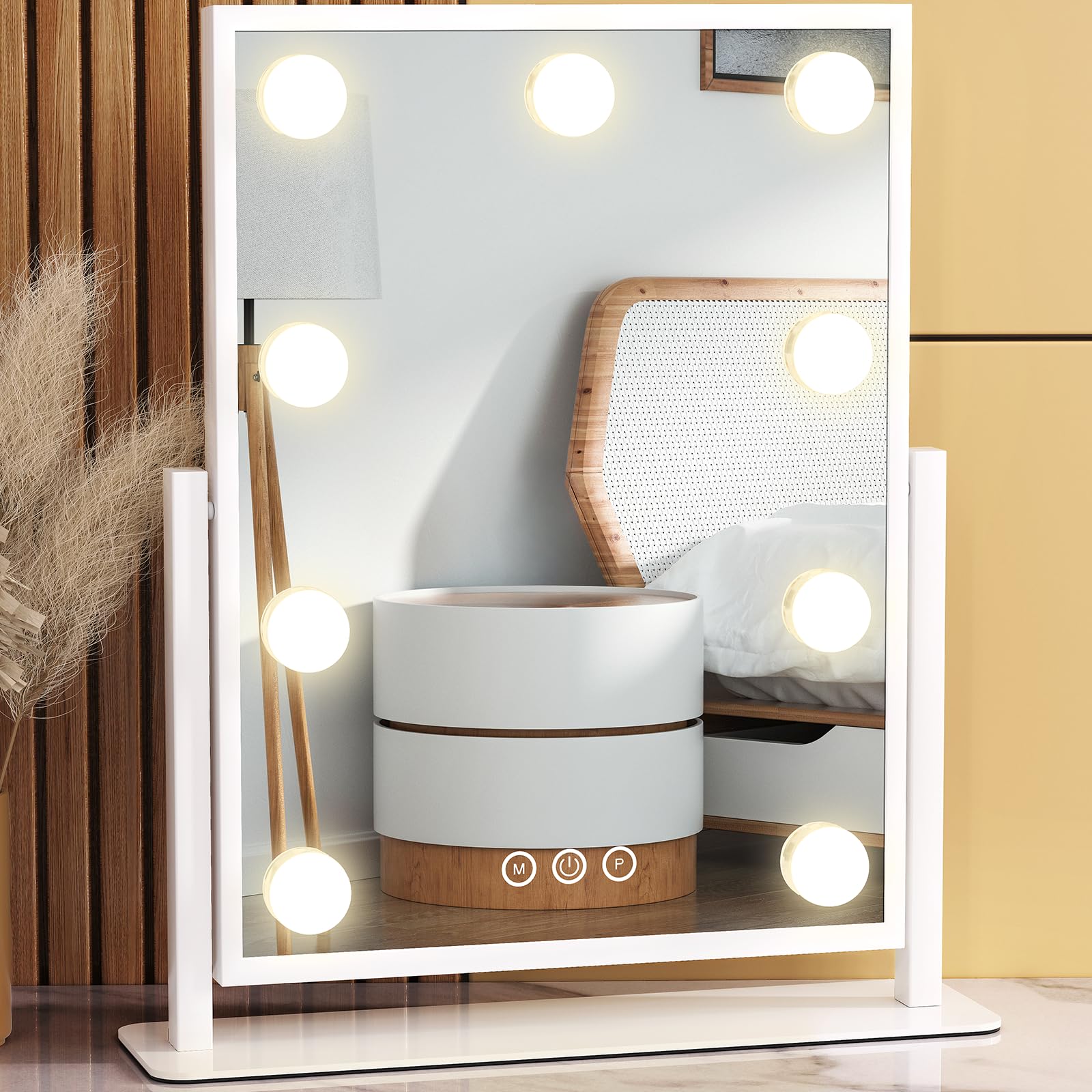 Vanity Mirror with Lights, Lighted Makeup Mirror Hollywood makeup Mirror with 9 Dimmable Bulbs and 3 Color Lighting Modes, Smart