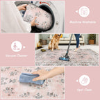 Lahome Pink Runner Rug 2'6''X8' With Rubber Backing, Boho Machine Washable Carpet Runners For Hallways Entryway Non-Slip, Soft F