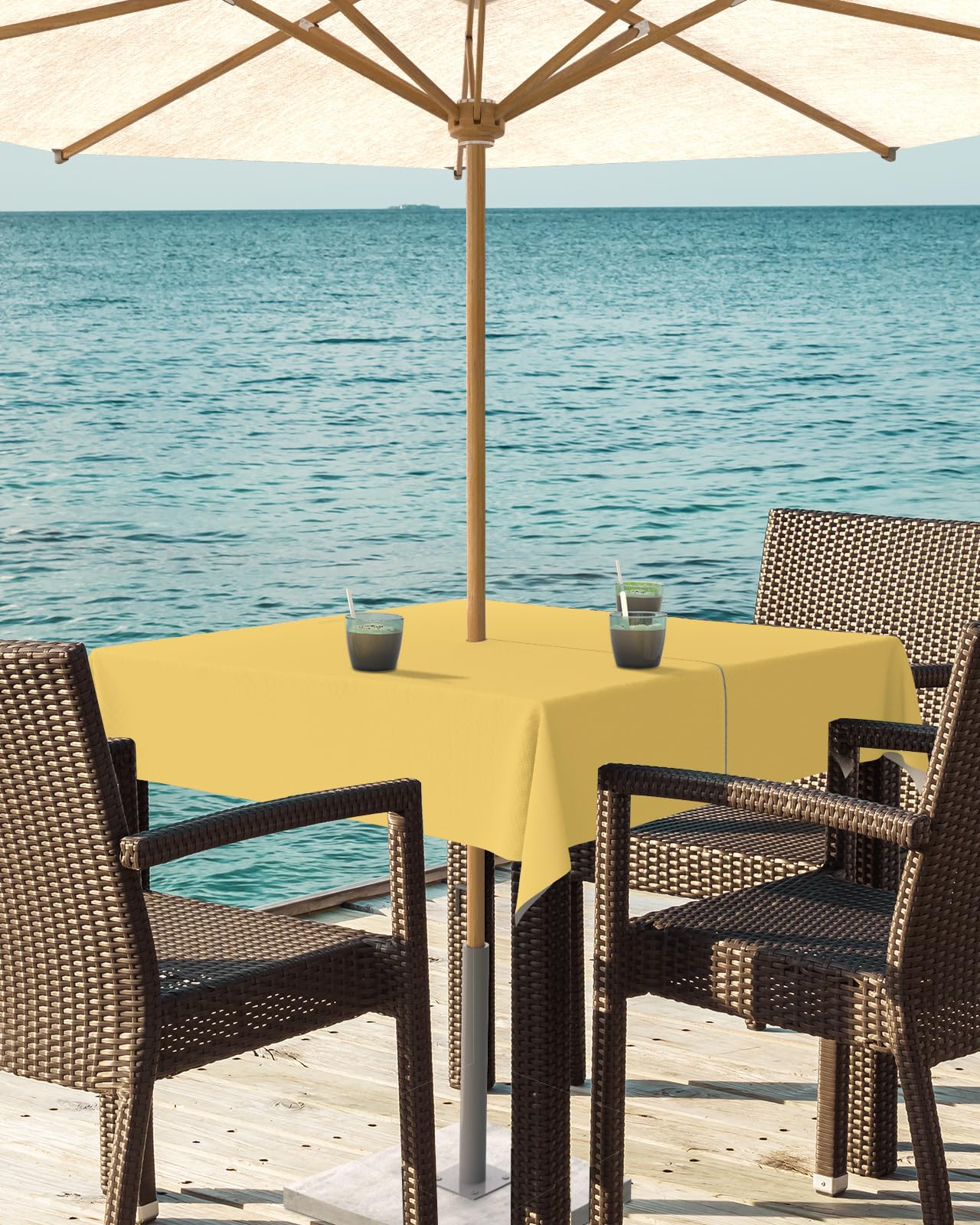 QueenKer Outdoor Tablecloth with Umbrella Hole Zipper Yellow Polyester 54 x 54 inch