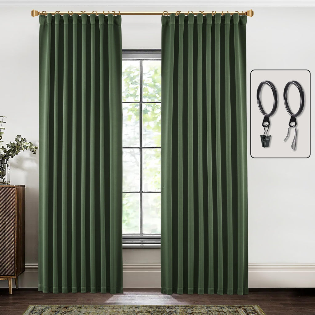 SHINELAND Room Darkening Curtains 96 Inches Long for Living Room 96 Inch Length 2 Panels Set,Track Curtains Ceiling Mount Floor 
