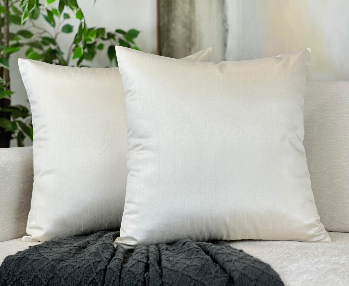 Aiking Home 24X24 Inches Faux Silk Square European Shams, Zipper Closure, Ivory (Set Of 2)