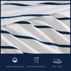 Nautica - Full Sheet Set, Cotton Percale Bedding Set, Crisp & Cool, Lightweight & Breathable (Brenton Stripe Navy Blue, Full)