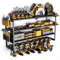 Spampur Power Tool Organizer With Charging Station, 8 Drill Holder Wall Mount, 4 Layer Storage Rack For Garage Storage, Heavy Du