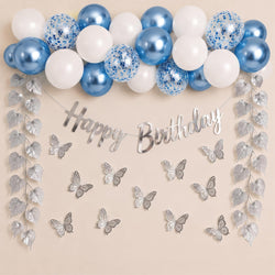 KIDZILO 48 Pcs Birthday Decoration Set, Blue & Silver