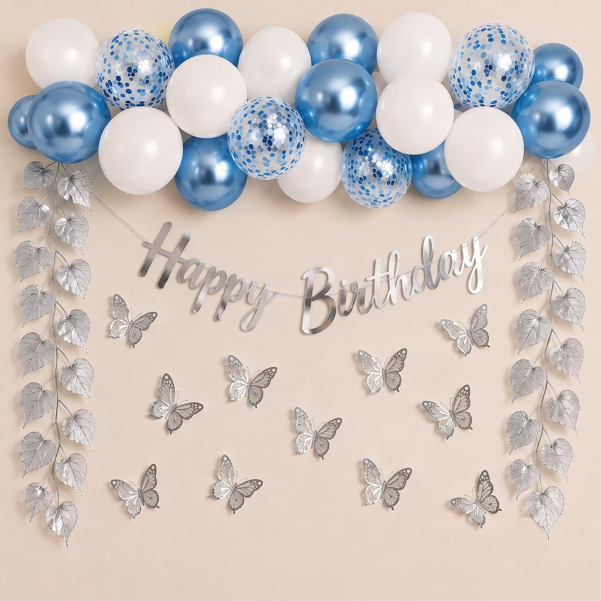 KIDZILO 48 Pcs Birthday Decoration Set, Blue & Silver