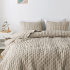 Beige Quilt King Size Bedding Sets With Pillow Shams, Lightweight Soft Bedspread Coverlet, Quilted Blanket Thin Comforter Bed Co