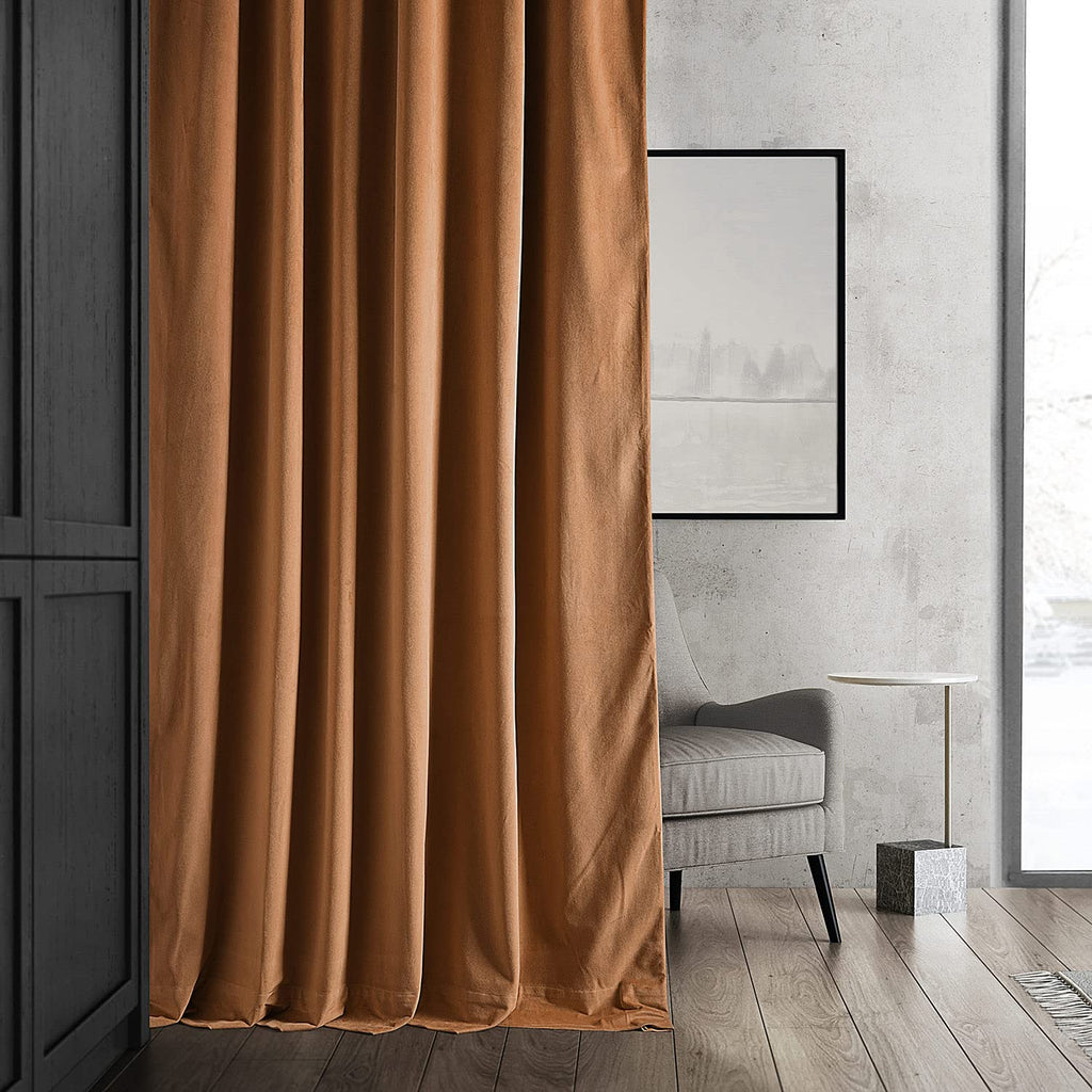 Hpd Half Price Drapes Signature Velvet Thermal Blackout Curtains For Living Room 84 Inch Long (1 Panel) Rod Pocket Insulated Blackout Curtains For Bedroom Window Curtains, 50W X 84L, Burnt Pumpkin