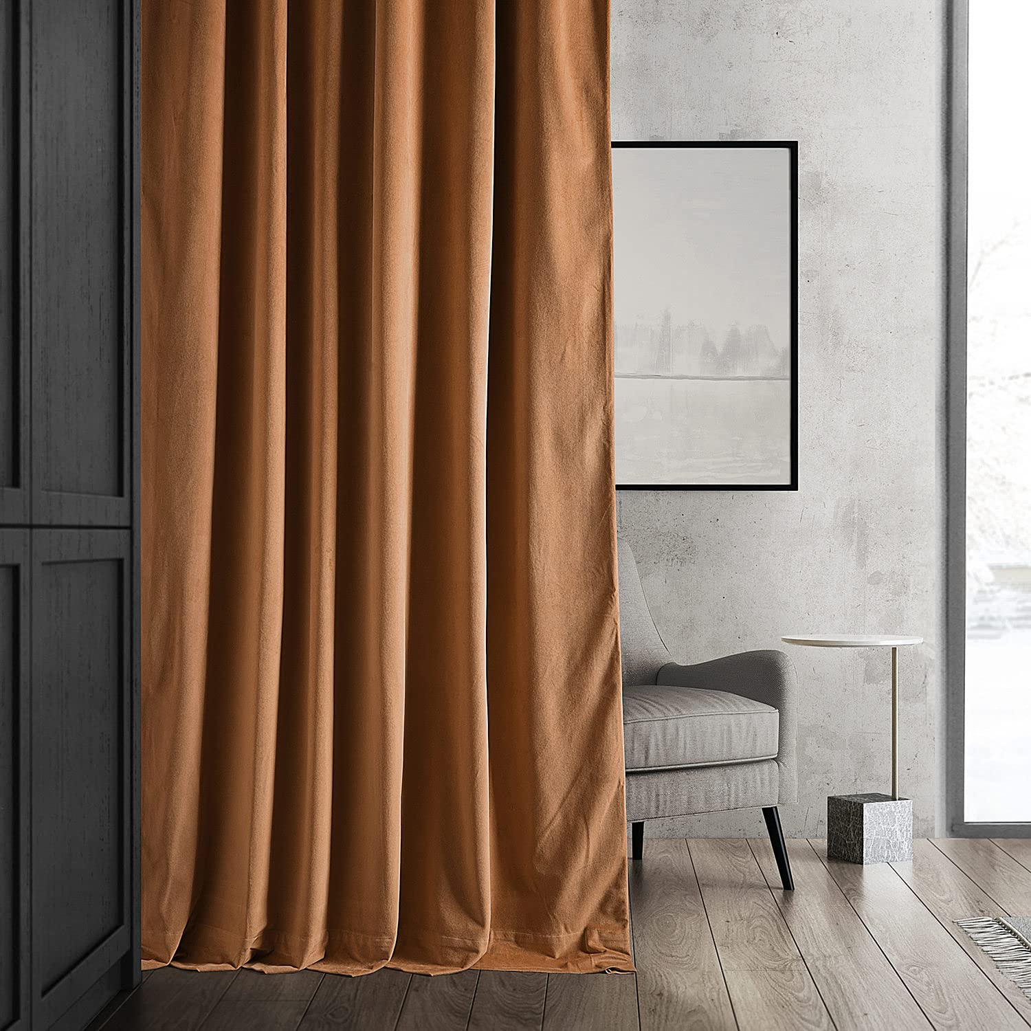 Hpd Half Price Drapes Signature Velvet Thermal Blackout Curtains For Living Room 84 Inch Long (1 Panel) Rod Pocket Insulated Blackout Curtains For Bedroom Window Curtains, 50W X 84L, Burnt Pumpkin
