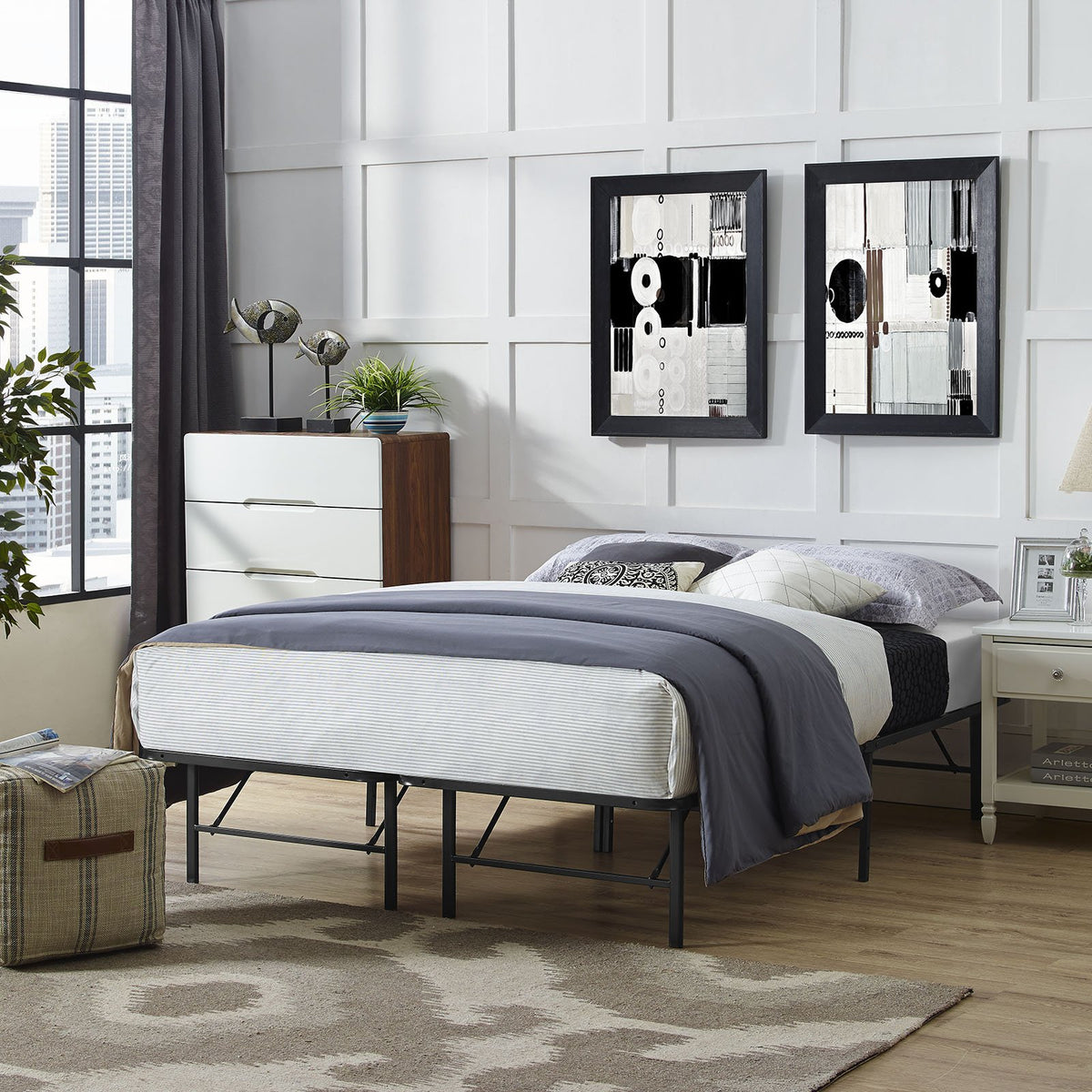 Modway Horizon Full Bed Frame In Brown  Replaces Box Spring  Folding Metal Mattress Bed Frame