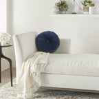HomeRoots Multicolor Cotton Velvet Dark Blue Tufted Round Throw Pillow