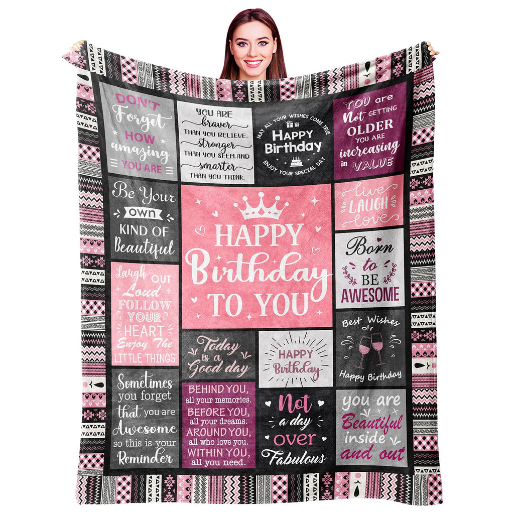 Ivivis Birthday Gifts For Women Girls Throw Blanket 60'X50', Happy Birthday Decorations For Women, Gifts For Women Birthday Un