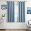 Jowels Blue Linen Blackout Curtains 63 Length 2 Panels Set For Living Room Bedroom, 100% Black Out Thermal Insulated Linen Drape
