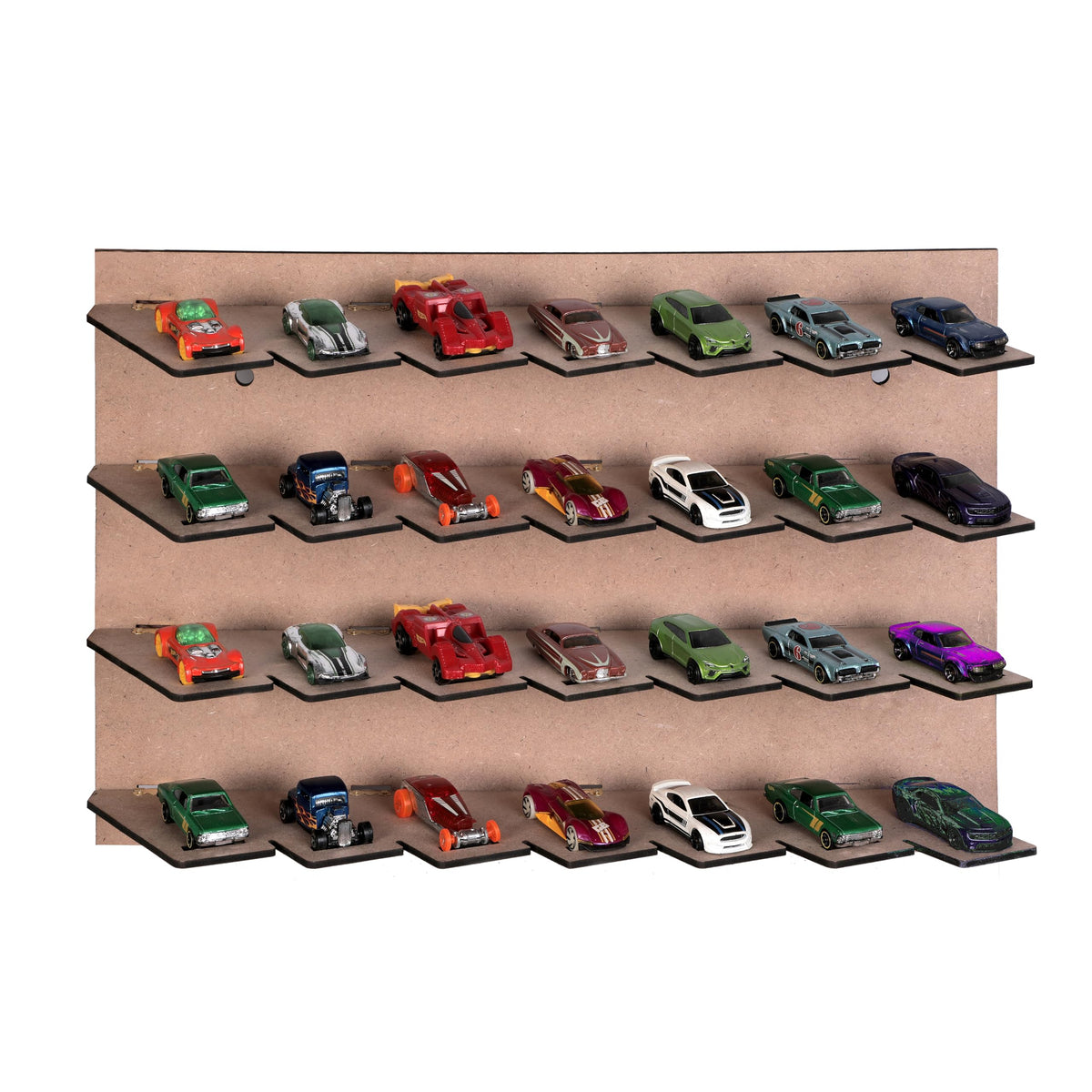 SHREERANG Engineered Wood 3D Look 45 Degree Toy Car Wall Mount Storage Organiser For Wall Car Floor Mount Parking Station Toy Ca