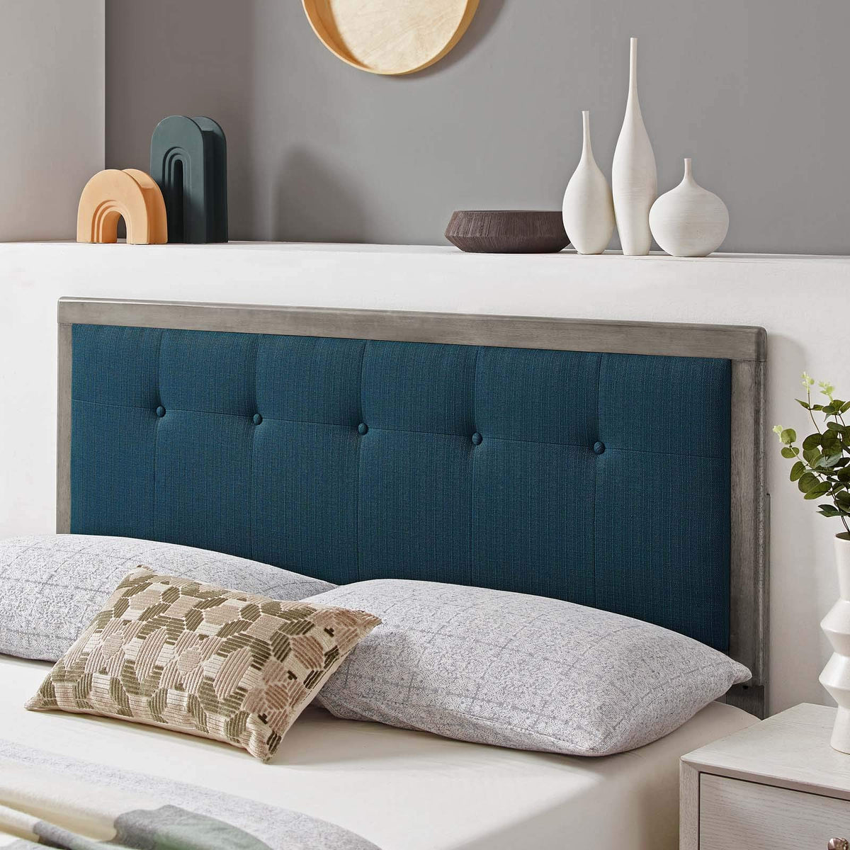 Modway Draper Tufted Twin Fabric And Wood Headboard In Gray/Azure Blue