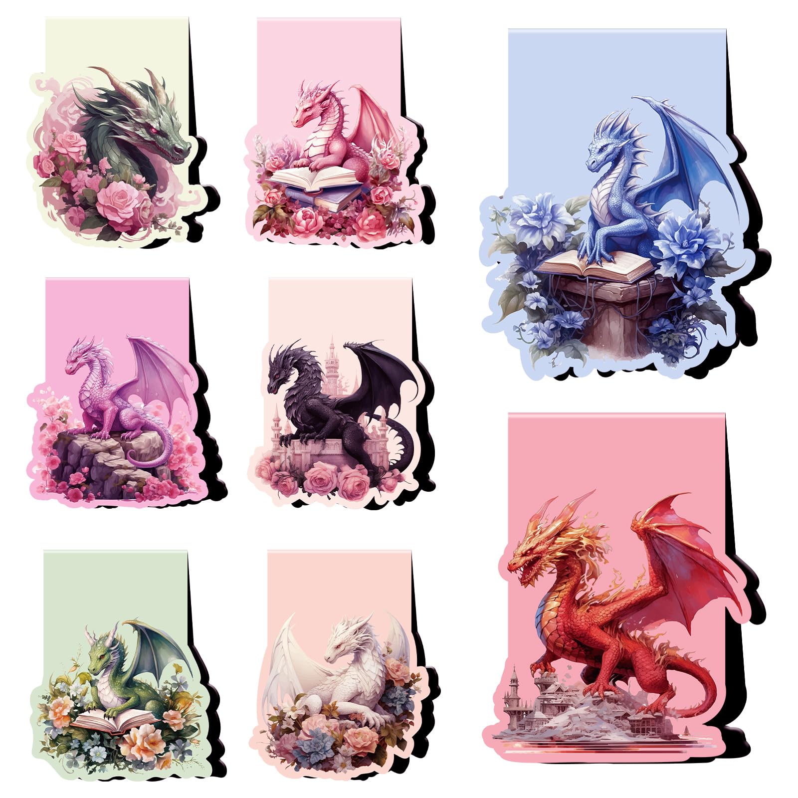 Wxiben Dragon Flower Bookmark - 8 Pcs Fantastic Book Marks Magnets Dragon Floral Leaf Magnetic Bookmarks Cool Animal Bookmark Pa