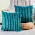Futei Teal Green Striped Decorative Throw Pillow Covers 18X18 Inch Set Of 2,Square Winter Decorations Couch Pillow Case,Soft Coz