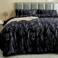 Muxhomo Duvet Cover Queen Size, Reversible Floral Black Duvet Cover Set With Zipper Closure, 3 Pieces Botanical Patterns Soft Mi