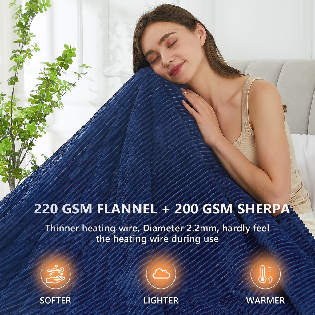 Homemate Heated Blanket Electric Throw - 50''X60'' Heating Blanket Throw 1/2/4/6/8 Hours Auto-Off 10 Heat Levels Heat Blanket Ov