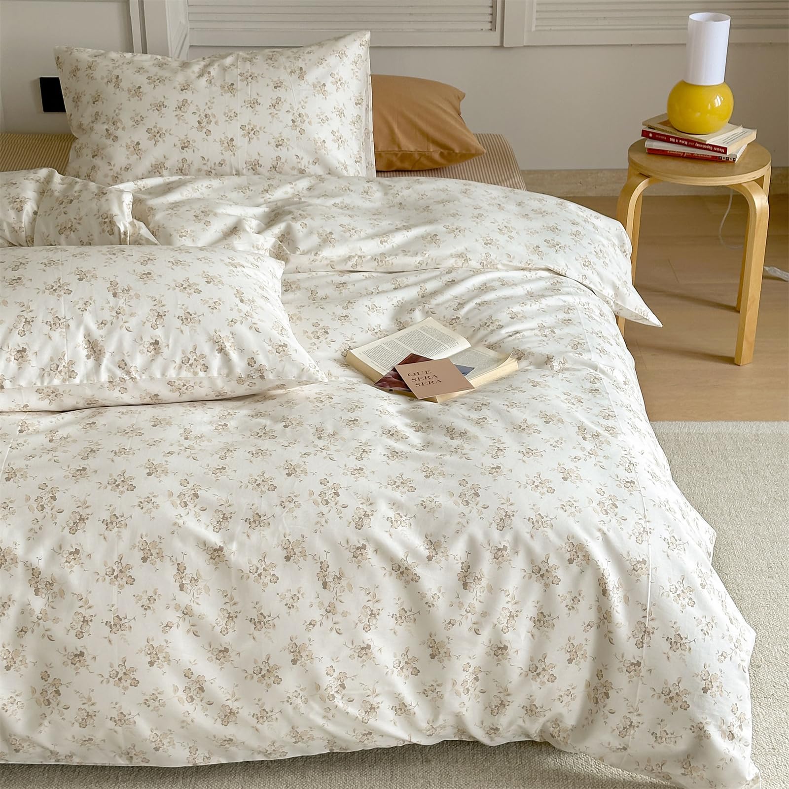 Motntd Floral King Duvet Cover Coquette Off White Comforter Cover King Size Boho Cotton Cute Lightweight Duvet Cover Set With Hi