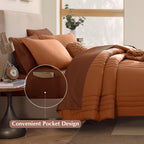 Monbix Burnt Orange Full Size Comforter Sets, 7 Piece Full Size Bedding Sets, Warm Comforters, Bed In A Bag Full With Sheets,Pil