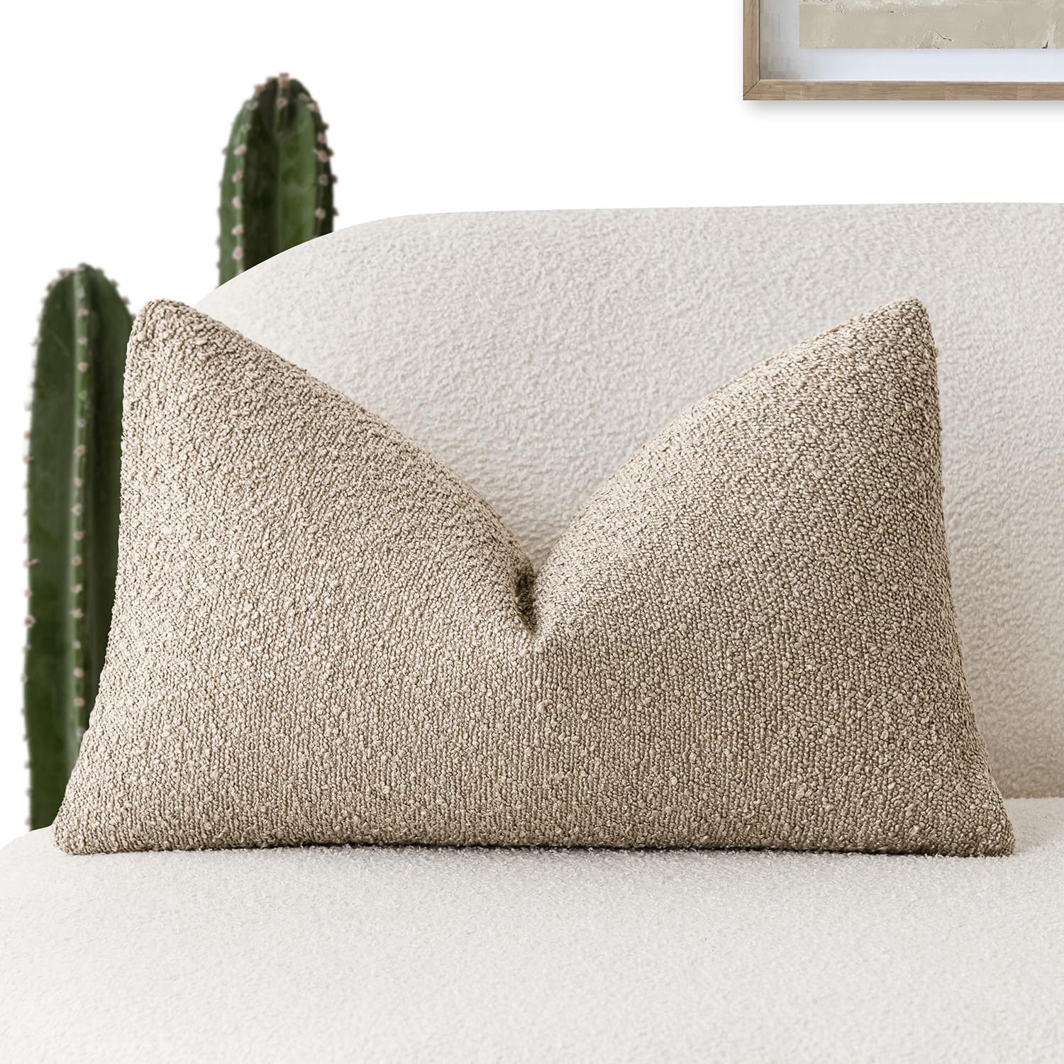 Foindtower Decorative Textured Boucle Throw Pillow Covers Accent Solid Lumbar Pillow Cases Neutral Cozy Couch Cushion Case For C