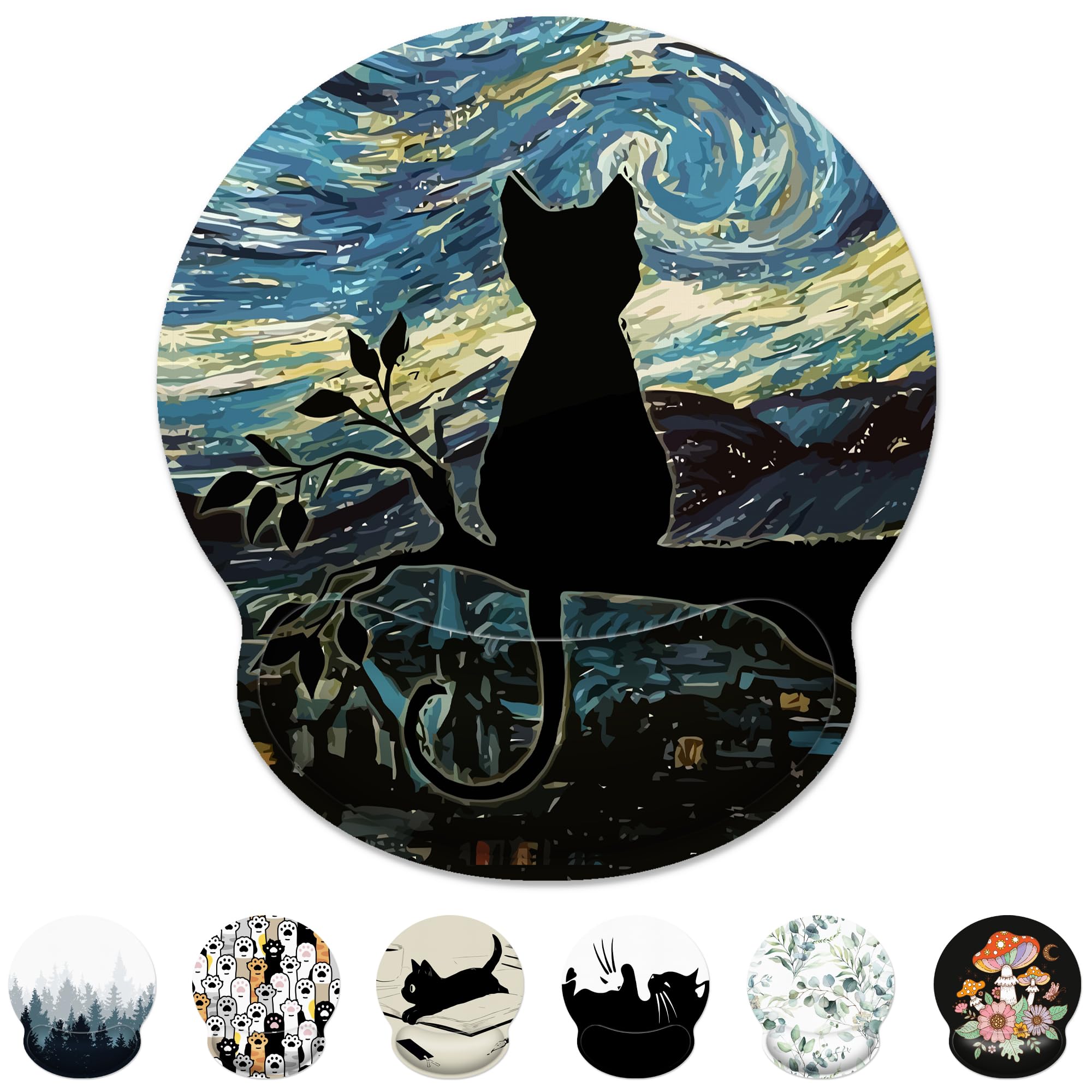 Ergonomic Mouse Pad With Wrist Support,Aesthetic Black Cat Mouse Pad With Wrist Rest,Relieve Wrist Pain Mousepad Non-Slip Rubber