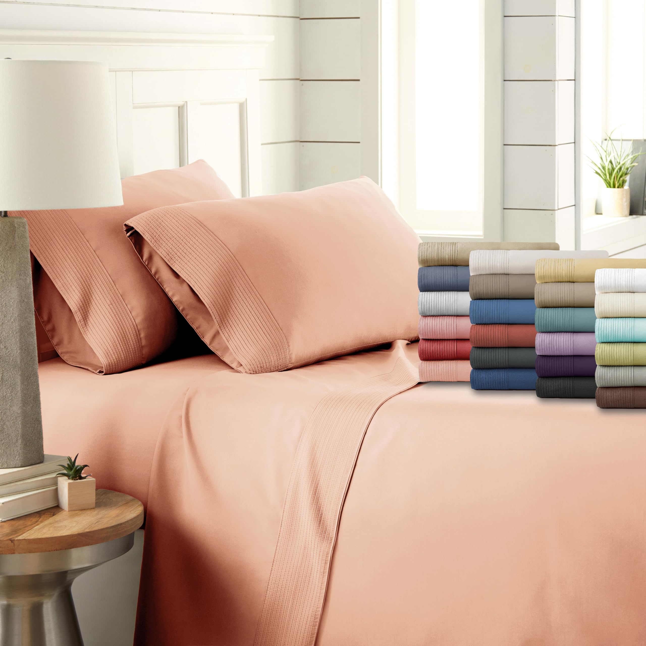 Southshore Fine Living, Inc. Split King Sheet Set, 5-Piece, 21'' Extra Deep Pocket Pleated Sheets | Flat Sheet, 2 Split Fitted S