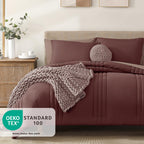 Monbix Queen Comforter Set - 7 Pieces Dark Red Bed In A Bag Queen Bedding Sets With Comforters, All Seasons Down Alternative Com