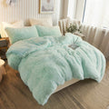 Xege Rainbow Plush Faux Fur Duvet Cover Queen Size, Tie Dye Print Shaggy Furry Comforter Cover, Soft Colorful Fluffy Fuzzy Velve
