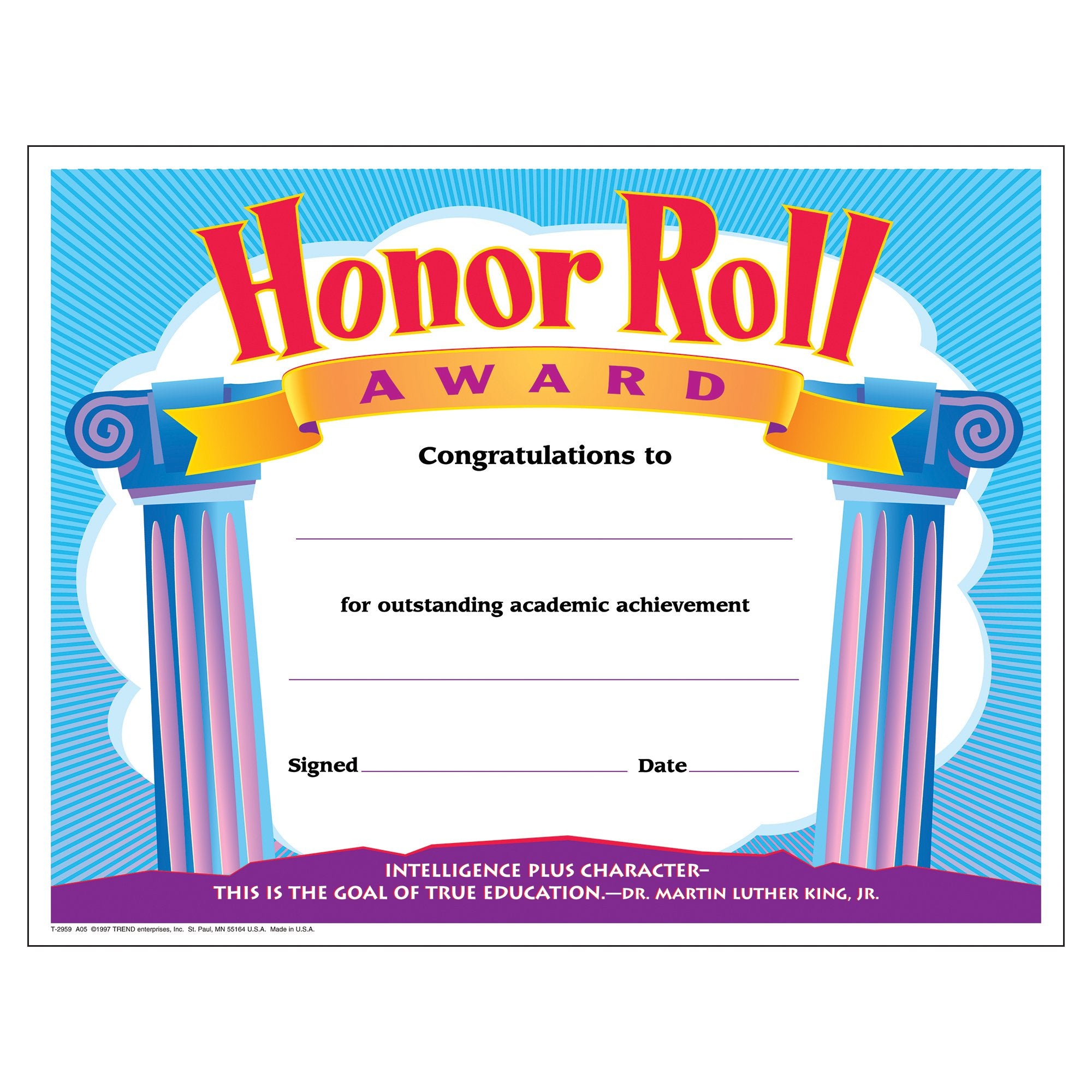 Trend Enterprises, Inc. Honor Roll Award Colorful Classics Certificates, 30 Ct