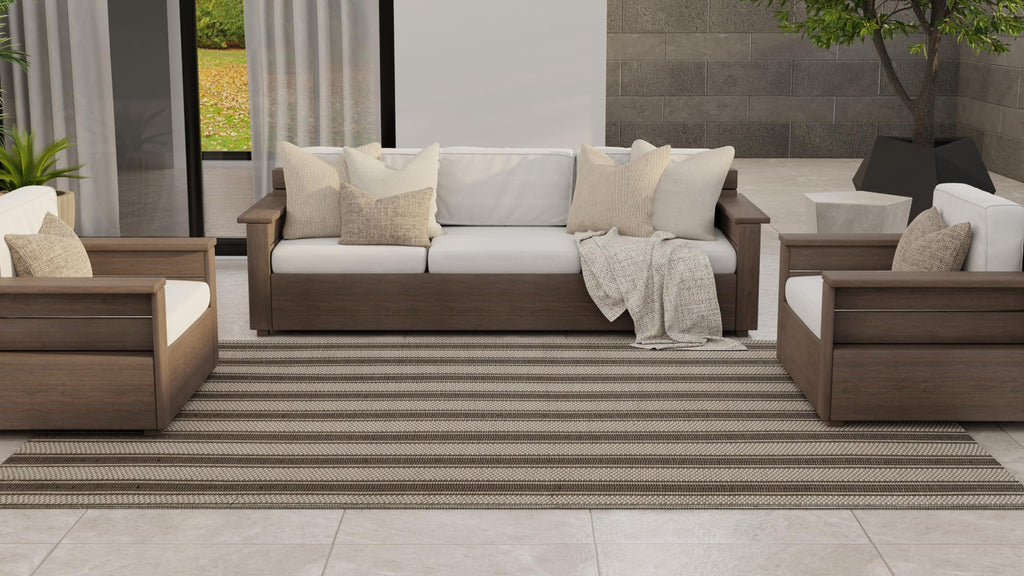 Mad Mats Geometric Outdoor Rug, Reversible Plastic Mat (4' X 6', Vertical Stripe - Beige)