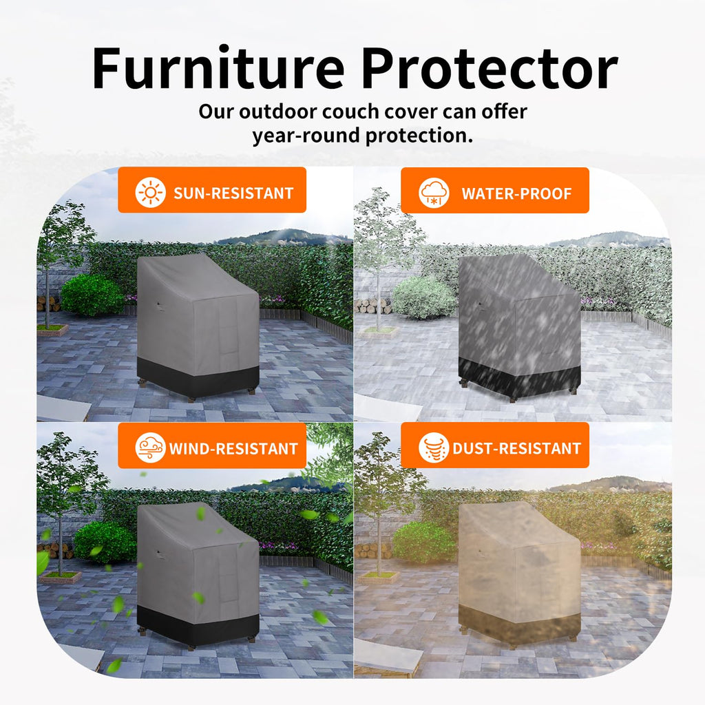 Easy-Going Heavy Duty Outdoor Stackable Chair Cover, Waterproof Patio Chair Cover, Windproof Outdoor Furniture Cover With Air Vent (1 Pack-28Wx36Dx47H Inch, Gray/Black)