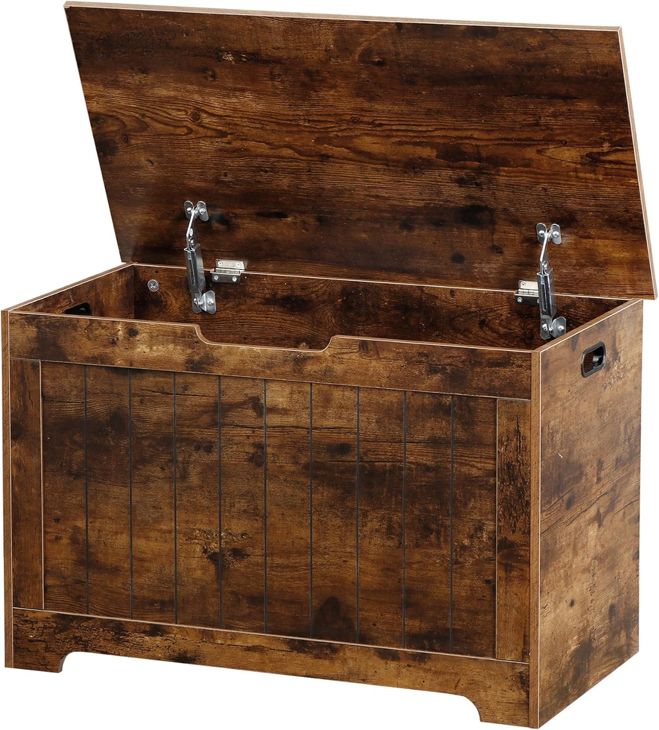 Saicool 30 Inch Wooden Storage Chest, Storage Trunk w/2 Safety Hinges, Storage Bench, Modern Lift Top Chest Box Organizer, Rusti